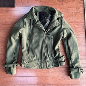 Yoki Olive Green Zip-Front Cloth Casual Jacket Size Small